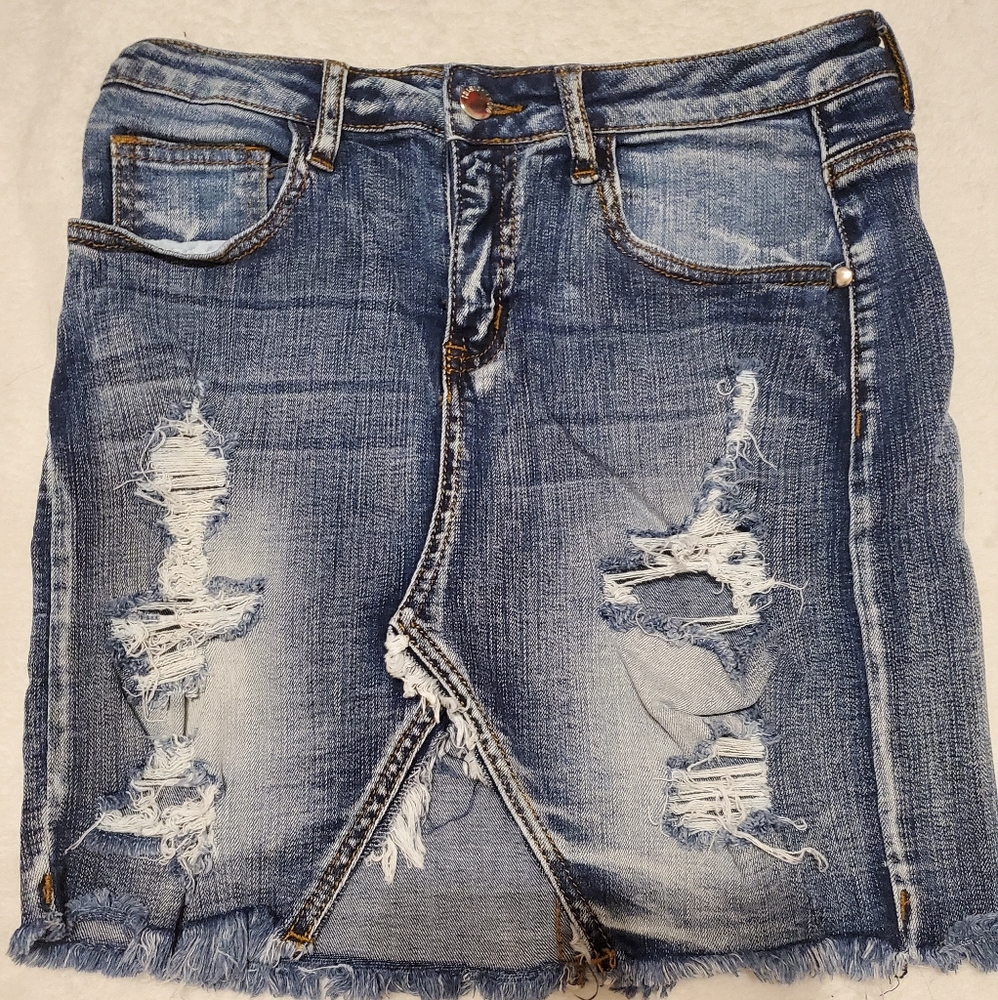 Junior's Denim Ripped Jean Skirt From Fashion Nova